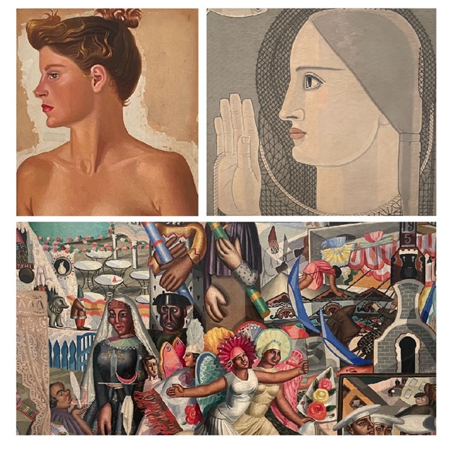 algunas de las obras de Maruja Mallo que se muestran en la exposición, Estampa en el Museo Reina Sofía de Madrid.
